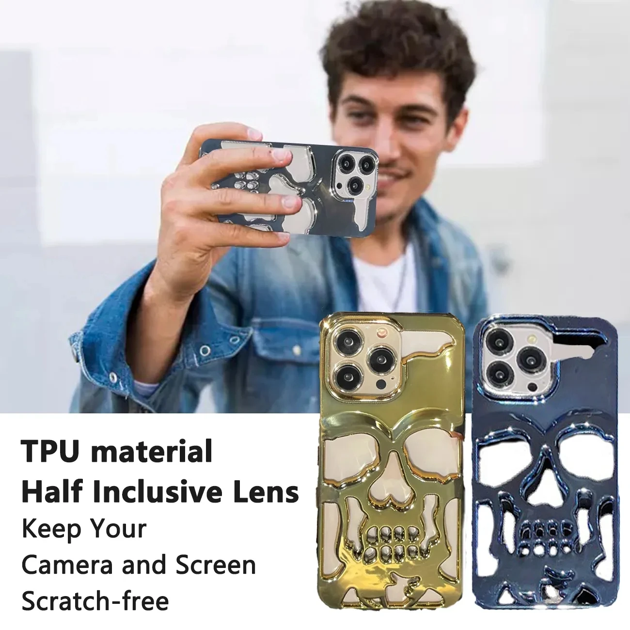 3D Hollow Skull Callous Phone Case for iPhone 14 ProMax 13 12 11 Pro Max Plus Luxury Plating Acrylic Shockproof Ghostface Cover