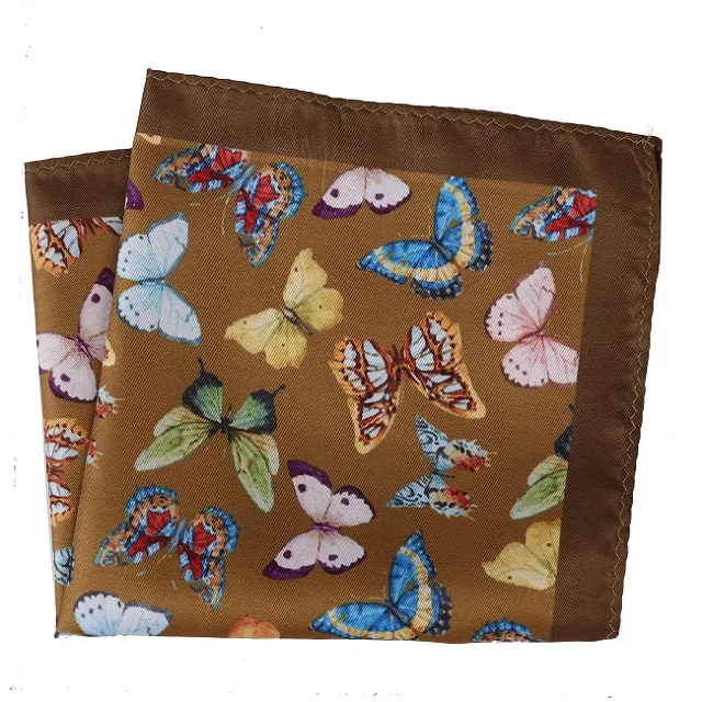Factory Manufacture Suit Accessories Cotton White Navy Flower custom print butterfly pattern pocket squares