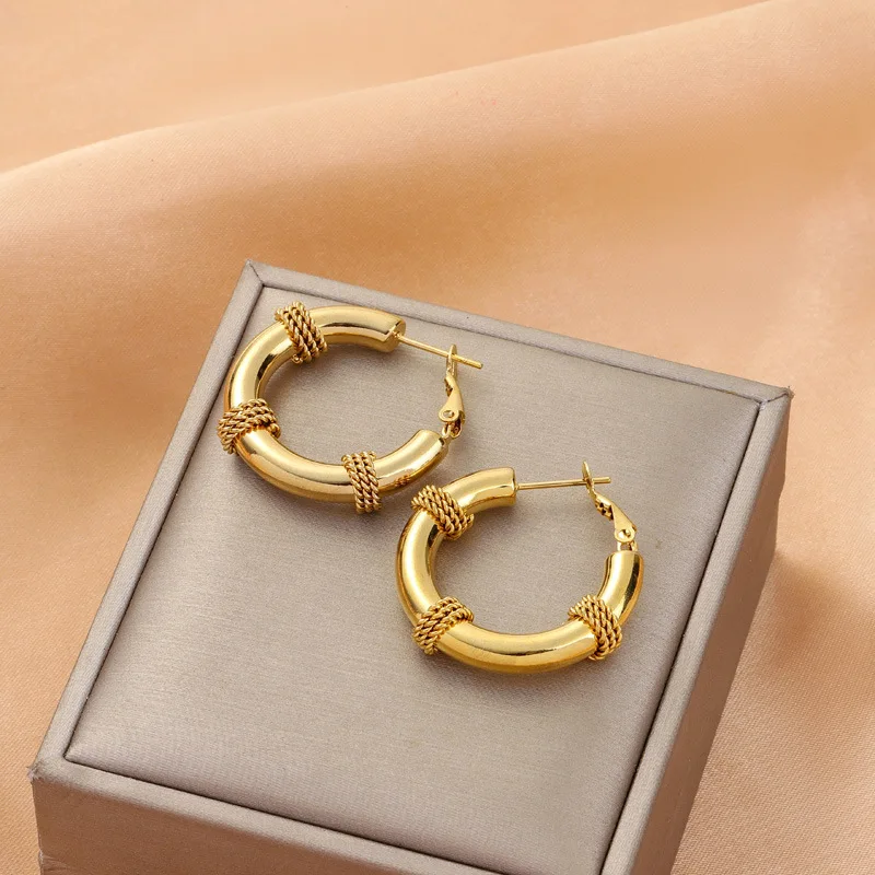 Hot sales Trendy Stainless Steel 18k Gold Pearl Zircon Heart Butterfly Twisted C Hoop Earrings Women Letter Flower  Earrings