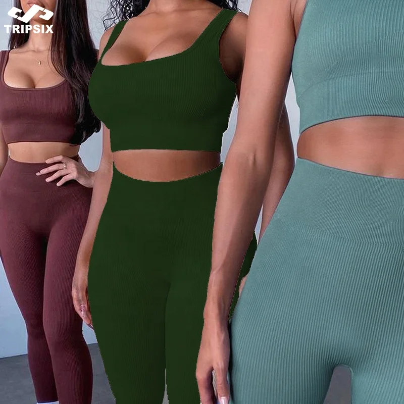 New Arrival Hot Sale Women Seamless Rib Gym Sports Wear Fitness Clothing Fitness Yoga Wear Short Set