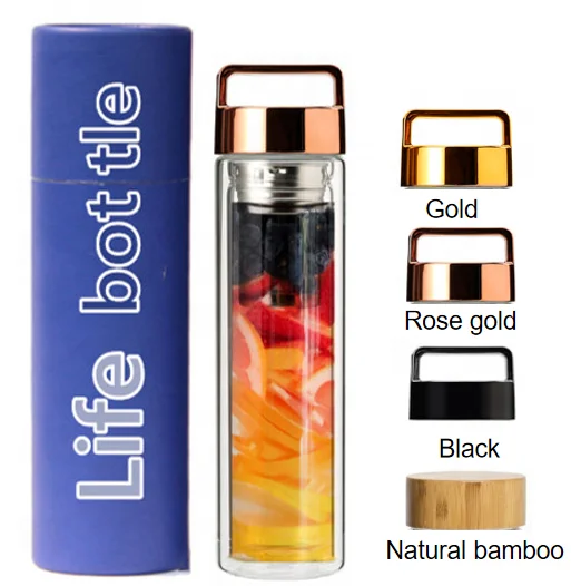 Double tea filter in glass water bottle single layer tea bottle with replaceable lid