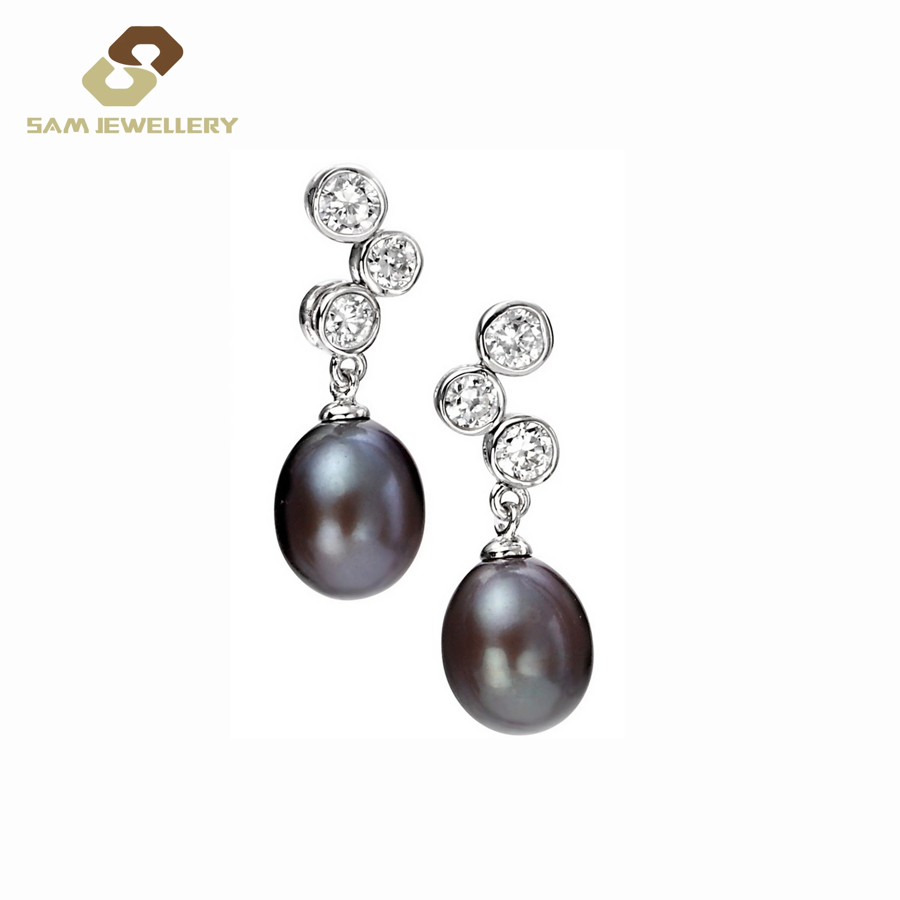 Best Anniversary Gift Pearl Jewelry For Elegant Women Leaf Shape With Dangle Black Shell Pearl Silver Earrings