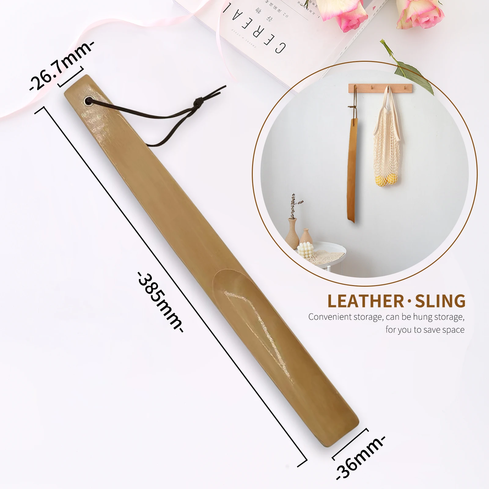 Wooden Shoe Horn Long Handle for Seniors 15.7 Inches Great Handhold with Loop for Hanging Shoe Horn for Women Men Kids Pregnancy