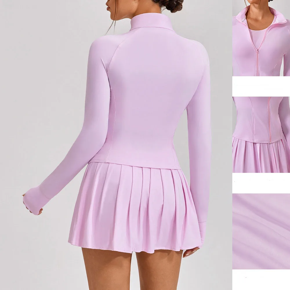 Summer workout set womens clothing breathable quick dry outdoor sports sets high elastic yoga sets fitness women pleated skirt