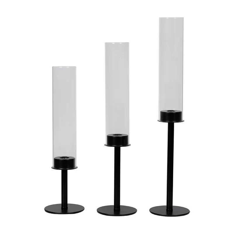 Wedding Centerpieces Long Candle Holder Decor And Home Black Single Glass Candlestick With Hurricane