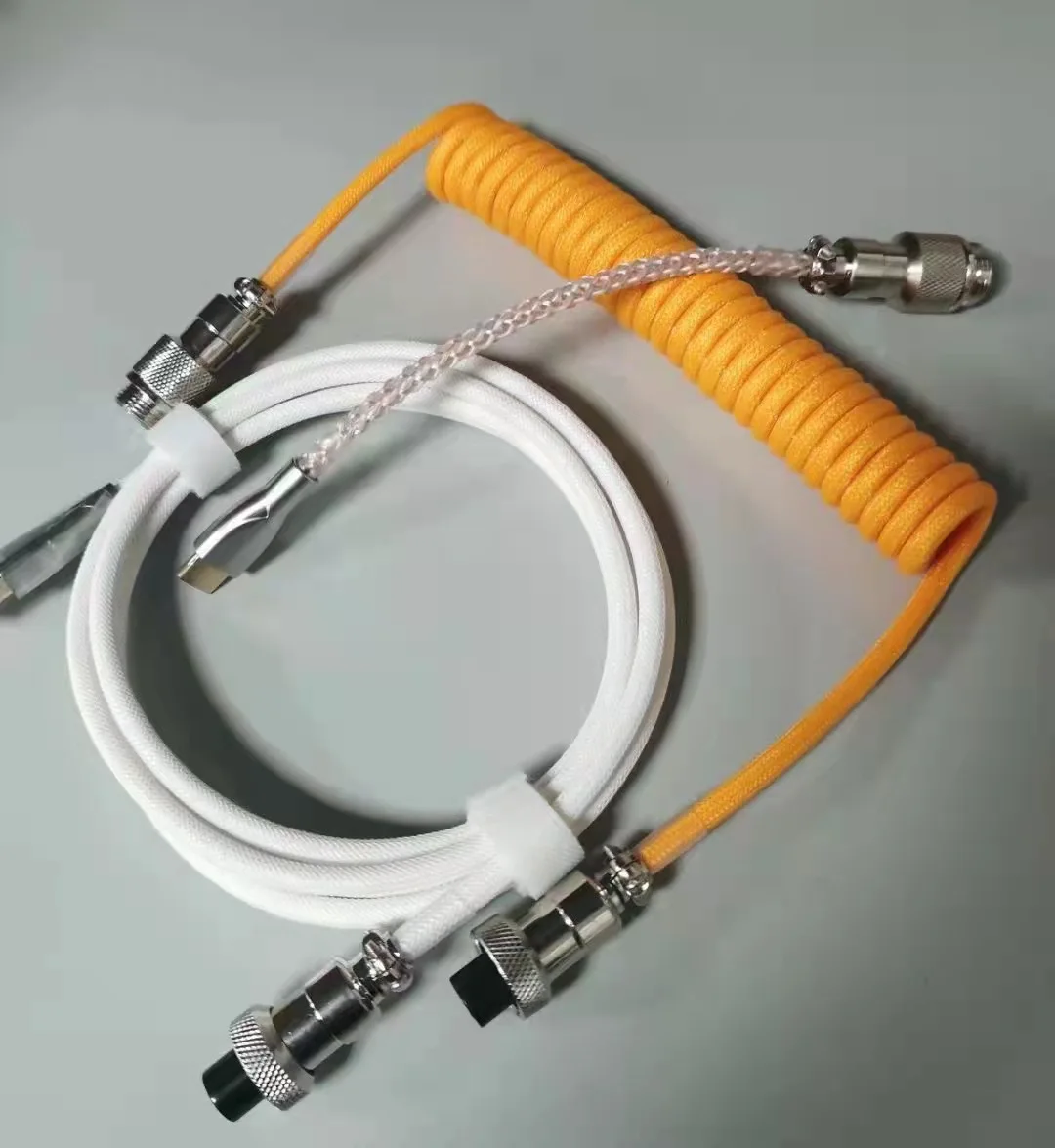 Mechanical keyboard cable USB type C rainbow color braided spiral coiled extension portable cable with RGB light