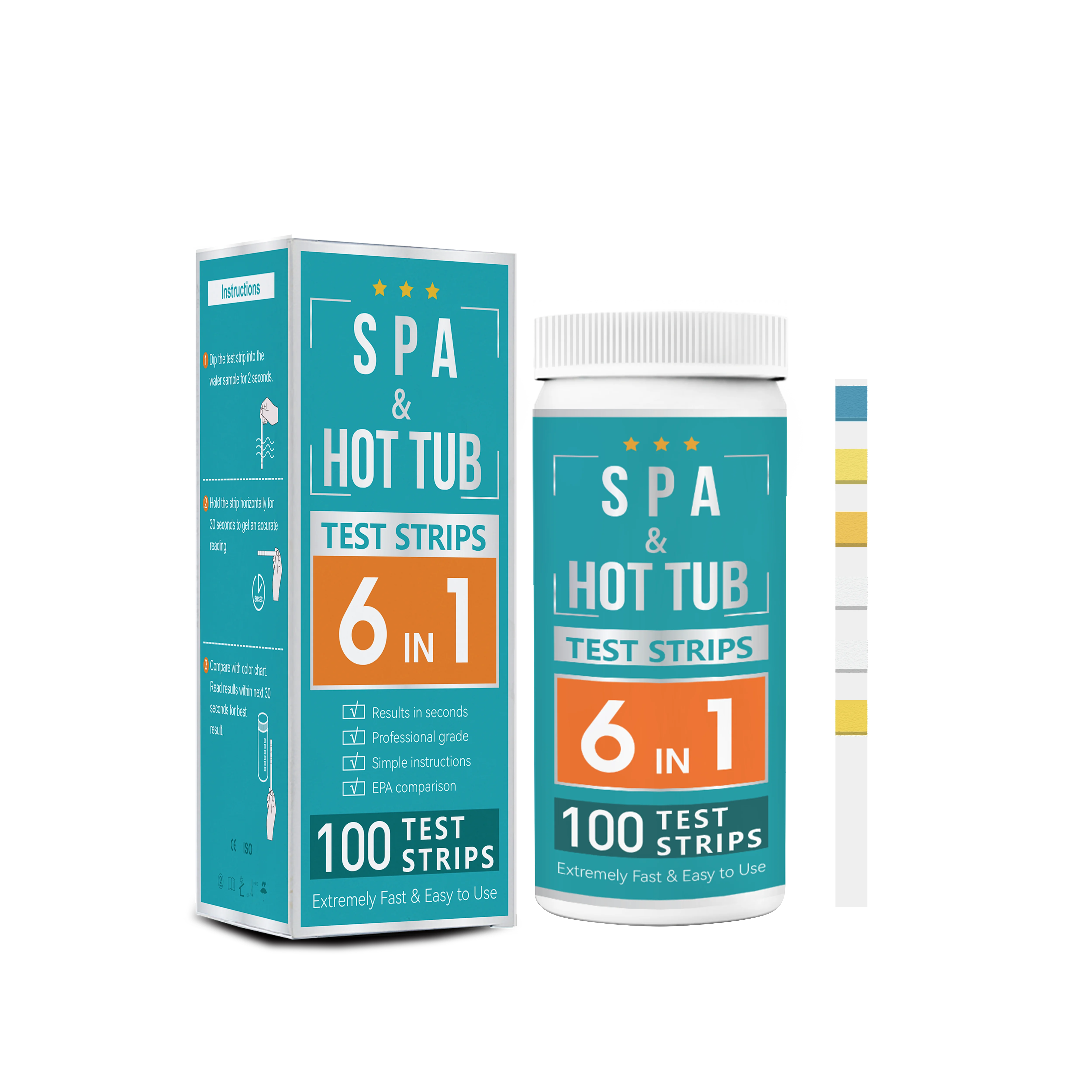 6 in 1 Pool Spa Water test Strip 100pcs Kit for Water Quality Testing 6 Way Accurate test