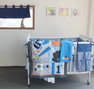 baby boy cot bedding set babies crib bedlinen boy comforter set 7 pcs Soft 100% cotton sport ball nursing crib Bedding Set