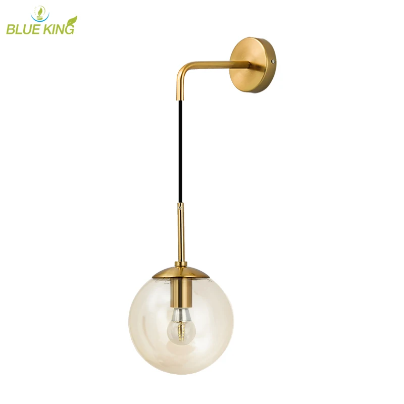 Nordic Modern LED Wall Lamp Glass Ball Bathroom Mirror American brass metal Wall Light Sconce Bedside room Aisle Decor Lights