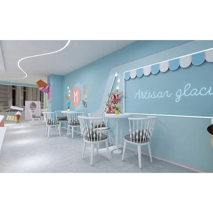 Blue Nice Ice Cream Store Design Ice Cream Display Showcase Ice Cream Cart Kiosk Customized Indoor Yogurt Snack Shop