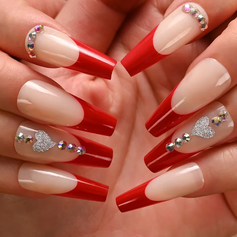 Funky long ballet long finished ready to ship press on nails in packaging 10 pcs in one