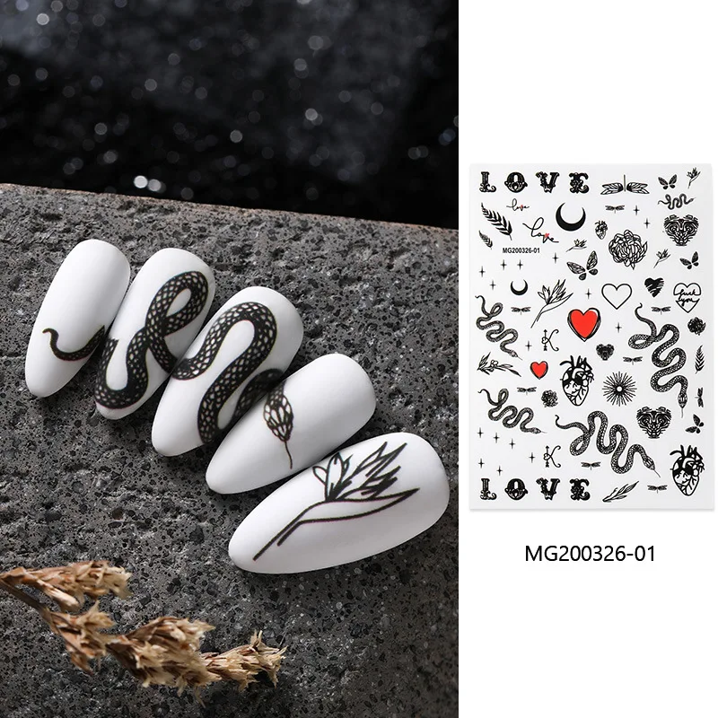 
DIY new Japanese black and white snake nail sticker Traceless nail art stickers 