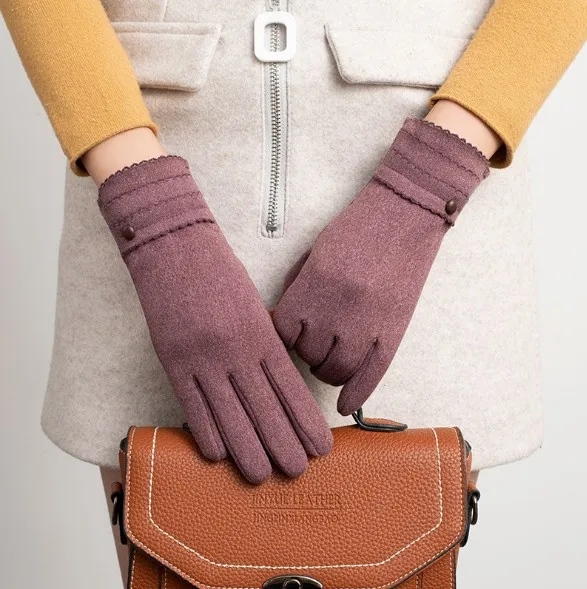 Новый Модный комплект одежды из 2 Кнопка микро бархатные перчатки Зимние перчатки высокое качество сенсорные экраные перчатки для женщин