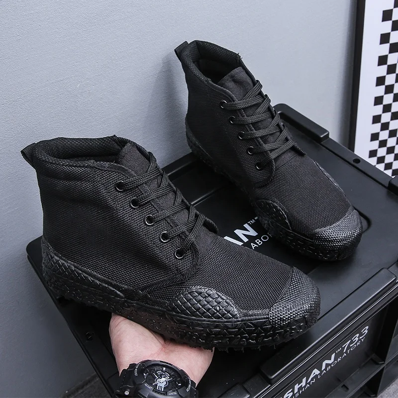 High Top China Factory Cheep Training Work Shoes Agriculture Field Camouflage Black Shoes