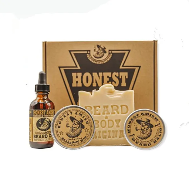 4 pieces Men beard care set Oil Serum  Balm Wax Beard Soap Beard Kit Gift Box