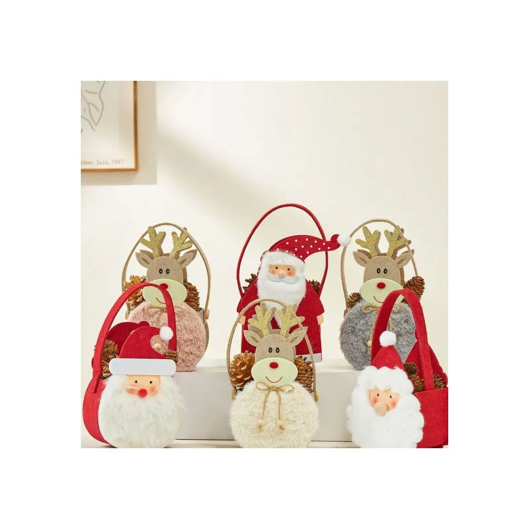 Wholesale New felt Christmas Elk plush tote bag Candy Apple Christmas children gift bag