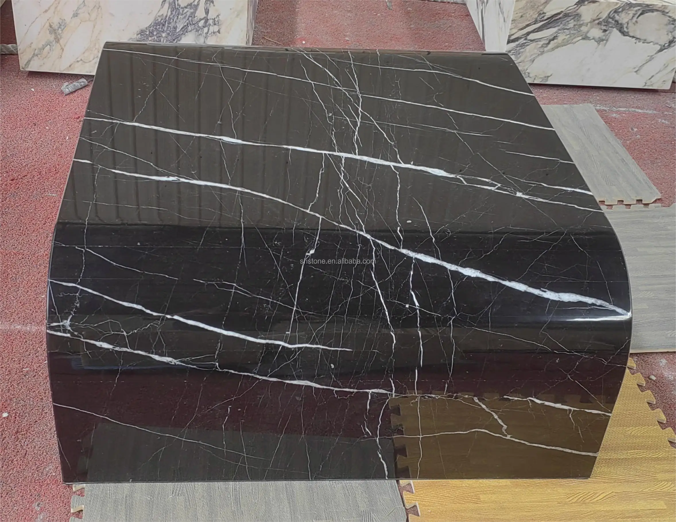 SHIHUI Nordic Unique Design Living Room Stone Furniture Black Nero Marquina Polished Marble Coffee Table