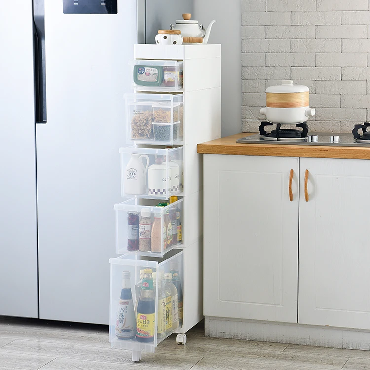 Cheap Thick Reinforcing Frame Clip Seam Narrow Drawers Kitchen Plastic Storage Cabinet