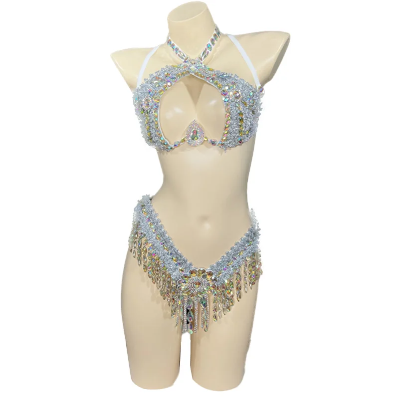 Women Wire Top Bra THONG Samba Carnival Nightclub Party Pole Dancing Costumes Festival Rave Wear Club Outfit