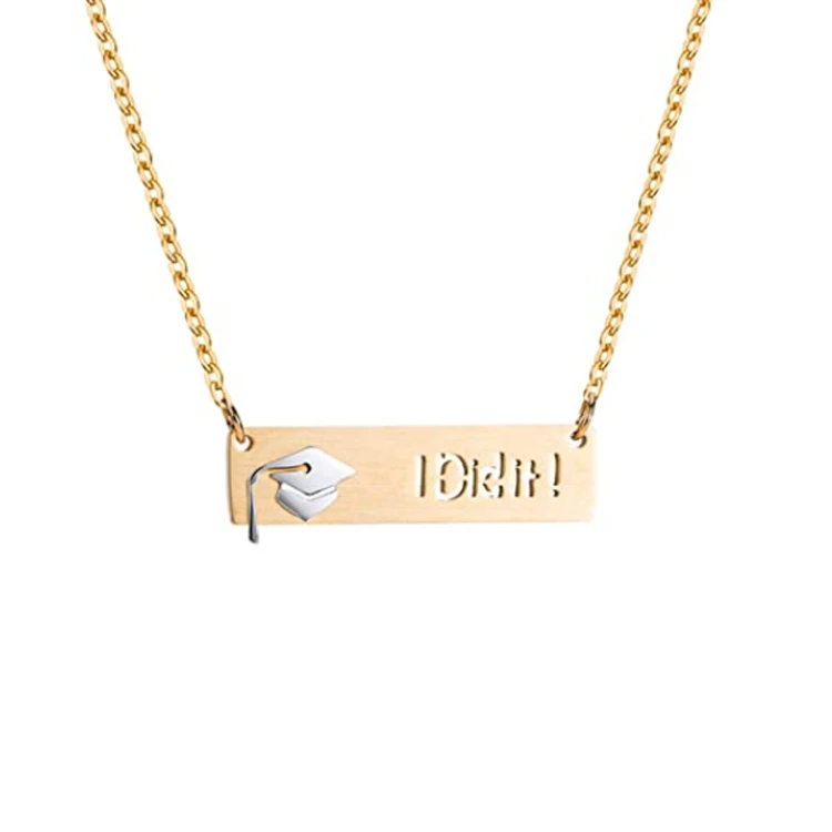 925 Sterling Silver 2022 Graduation Grad Caps Bar Pendant Necklace Inspirational Jewelry
