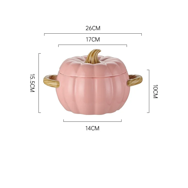 Creative Ceramic Soup Pot with Double Ear and Large Soup Bowl High-Value Home Dinnerware Pumpkin Color Lid Included