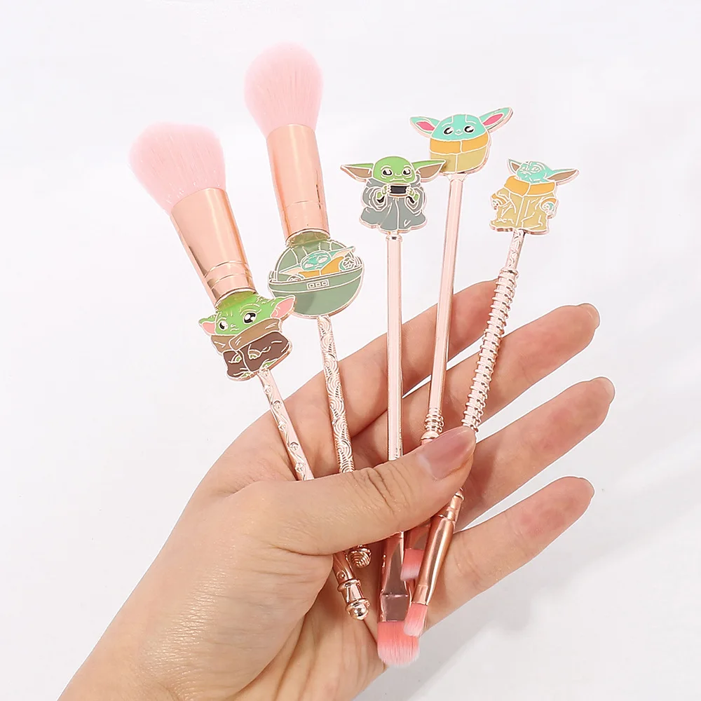 Cute War Star Master Yoda Mandalorians Makeup Brushes Kit 5pcs Metal Handle Cartoon Make Up Brush Set For Fans Gift