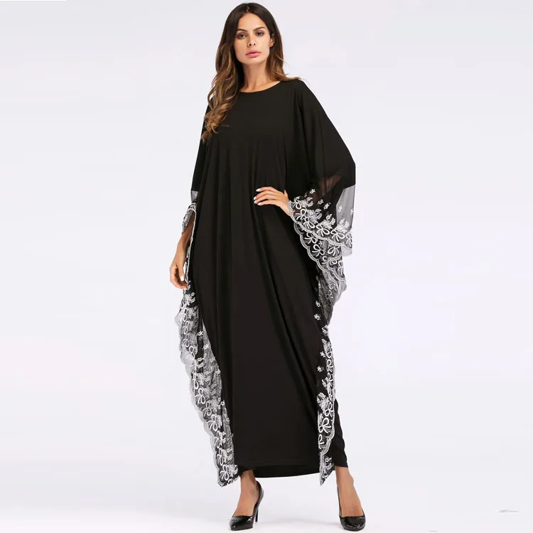 MXCHAN SJH2045 dubai maxi size black embroidered lace kaftan abaya muslim dresses kaftan lace abaya