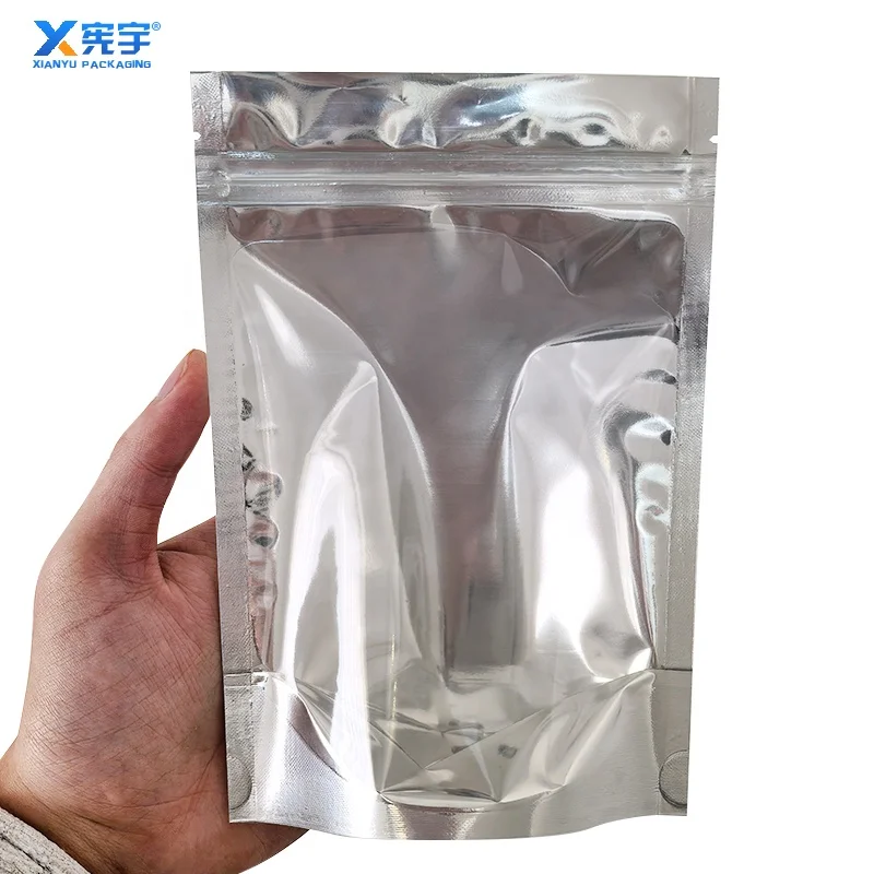 Silver Aluminium Foil Resealable Plastic Clear Window Zipper Spices Bags Transparent Zip lock Stand Up Food Pouch