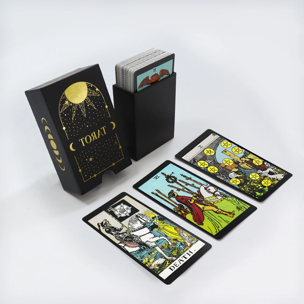 Factory customize print your logo black gold foil rider tarot cards printing high quality divination fortune tarot card