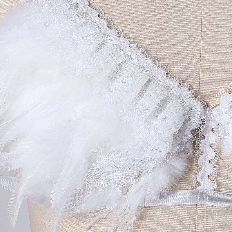 Custom Designer Fancy White Feather Bra And Thong Set Erotic Exotic Festival Dancewear Party Dance Rave Outfit