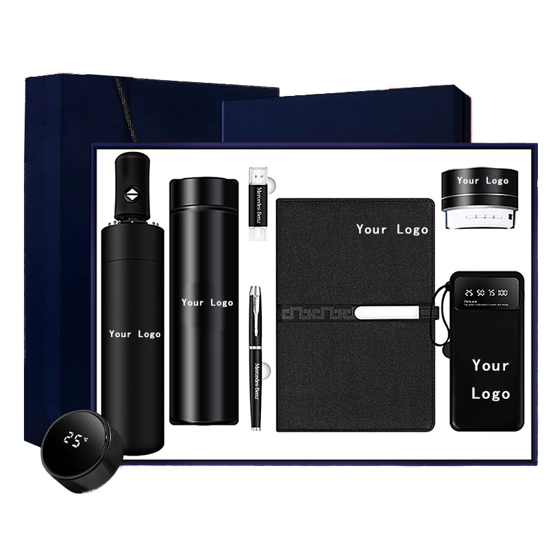 New Arrival Christmas Gifts Set A5 Notebook Vacuum Flask USB Flash Drive Pen Speaker and Power Bank