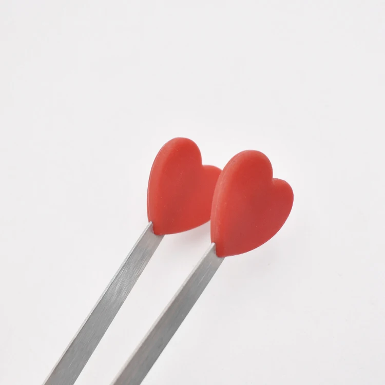 Creative heart-shaped silicone ice tongs non-slip stainless steel mini sugar tongs kitchen tools tong