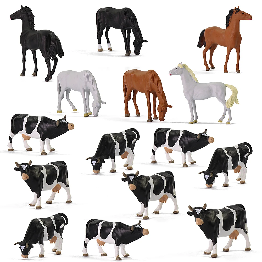AN4303 Model Train Railway Desktop Decor Layout PVC 1:43 O Scale Painted Model Farm Animals Model Horse Cow