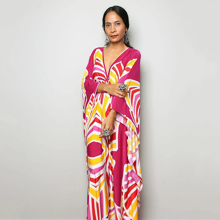 Cover Up Swimwear V Neck Long Half Sleeves Loose Sizes Kaftan Abaya Dubai