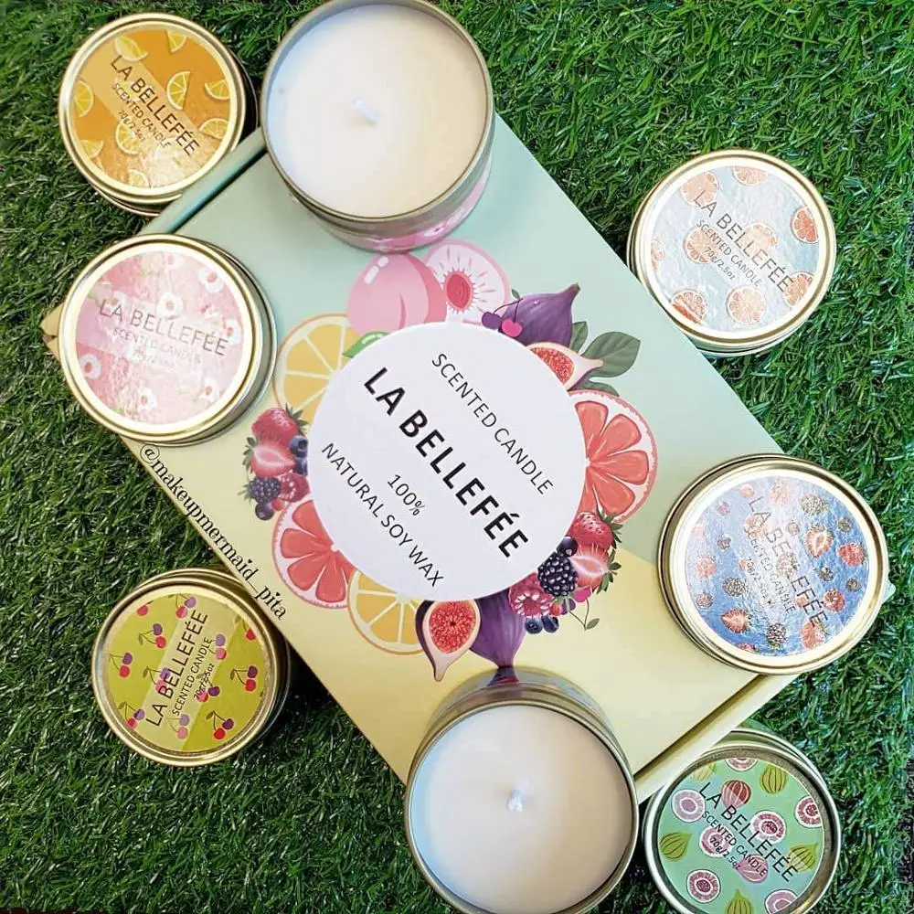 Wholesale OEM factory fruit scented candle gift set natural soy wax travel tin candle with fruit scent