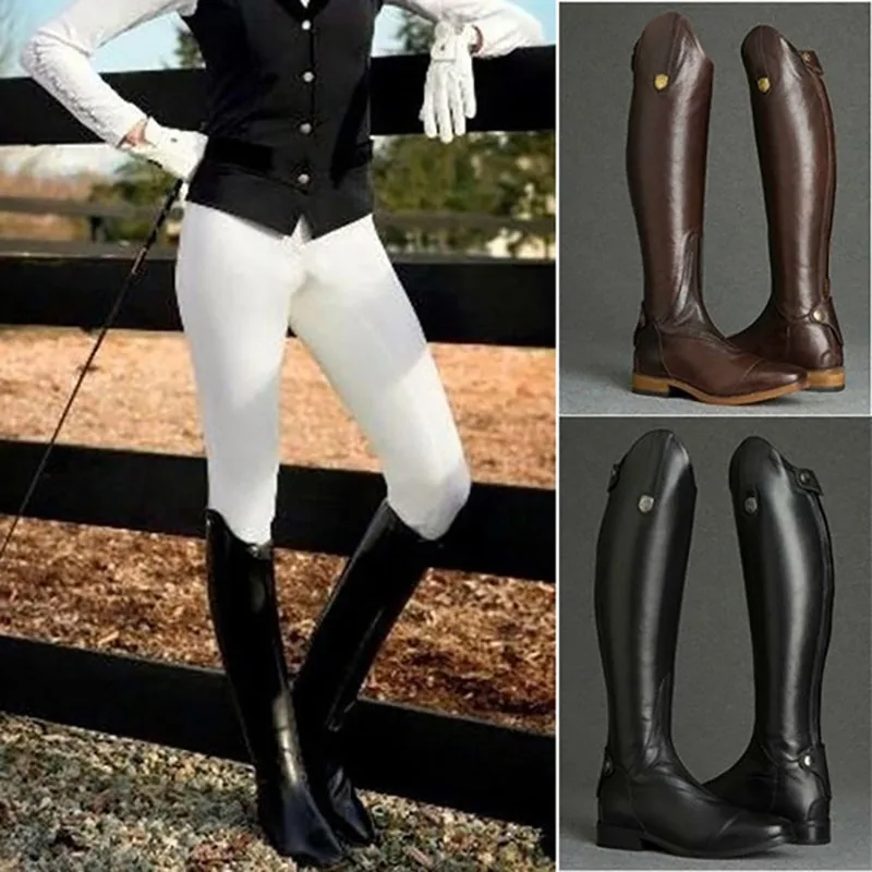 Horse Knee Rider Leather Shoes Equestrian Long Bootcut Rider Wide Shaft Medieval Riding High Boots For Women