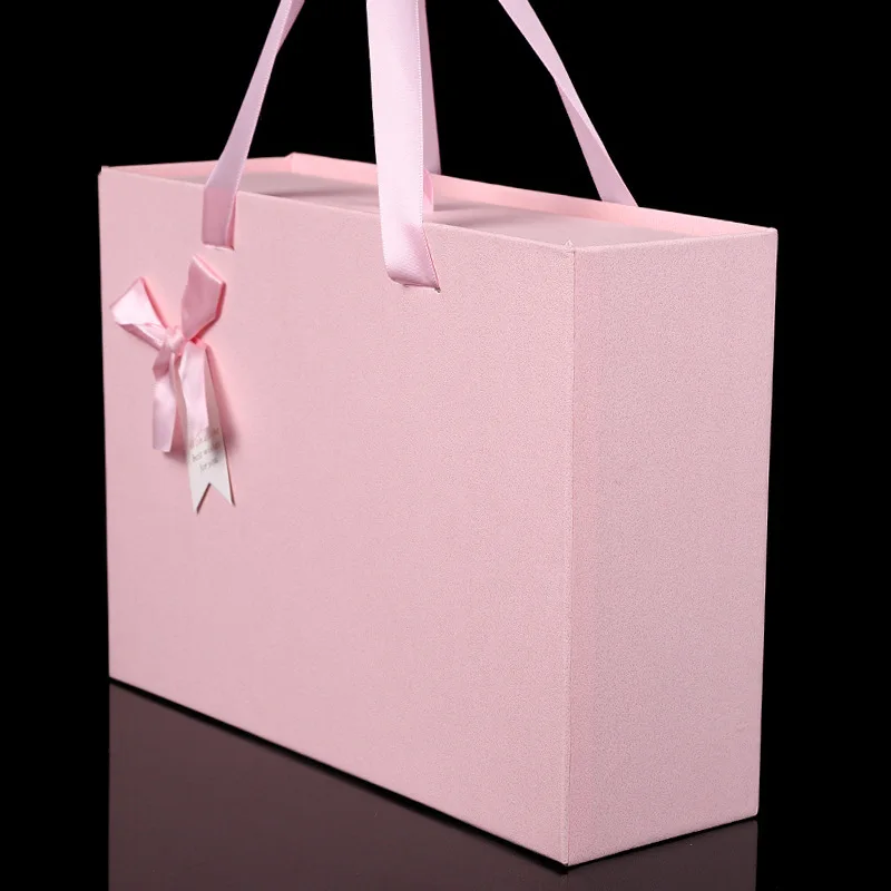 Cardboard Gift Box Luxury Gift Box With Ribbon Handle Magnetic Closure Folding Happy Birthday Gift Box