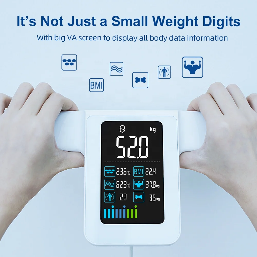 VA Screen Smart Digital Scale 8 Electrodes Bio-impedance Fat Body Smart Scale With App