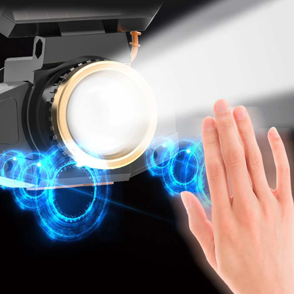 XPE LED Headlamp Sensor Headlight with Battery Head-mounted Flashlight Solar USB Rechargeable Waterproof Head Lamp Torch