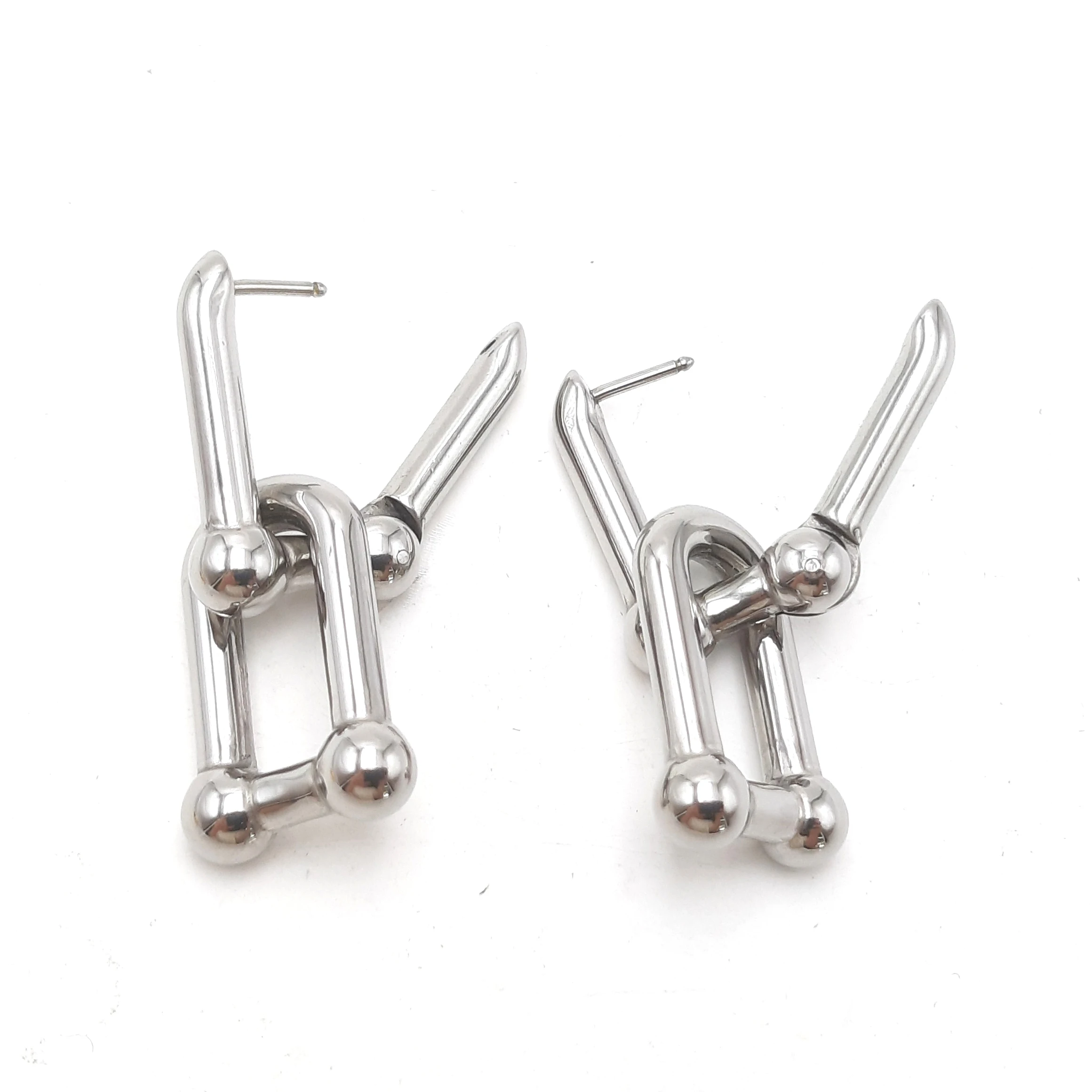 18K gold plated trendy U link hardware buckle drop link hoop earrings