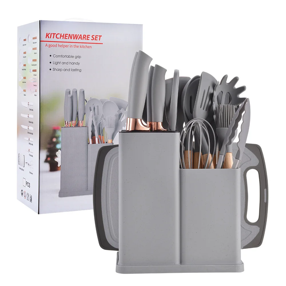 Wholesale 19-piece Silicone Utensils kitchen Set Kitchen Accessories Silicone Kitchen Utensils Sets with Cutting Board