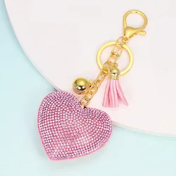 Custom Tassel Pendant Key Chain Korean Velvet Love Heart Shaped Diamond Keychains Pom Pom For Women