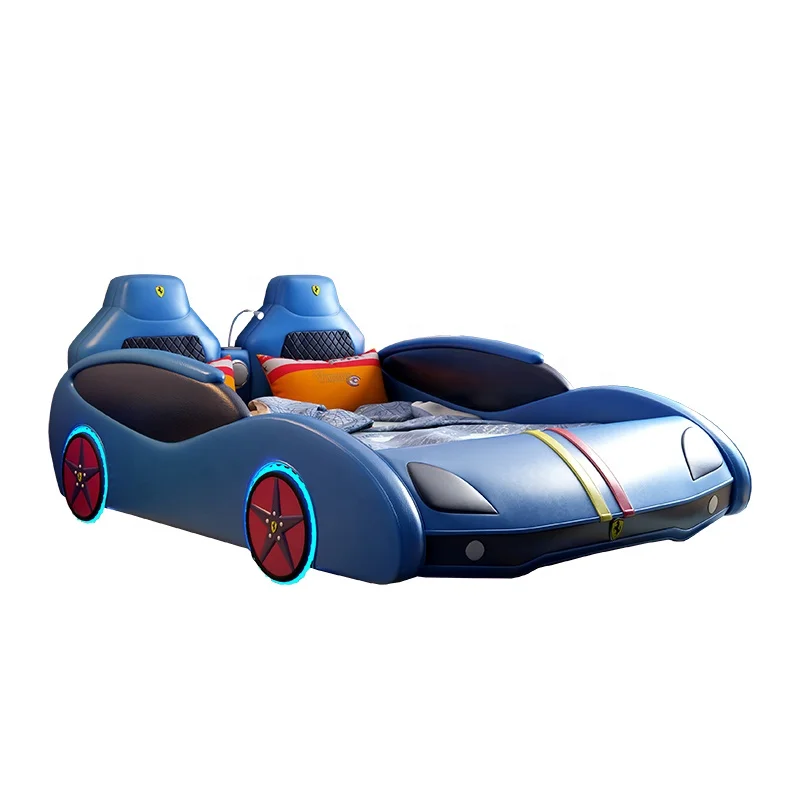 Modern house child led lamp speaker wooden bed frame bedroom furniture grils boys kids slide race cars beds children beds