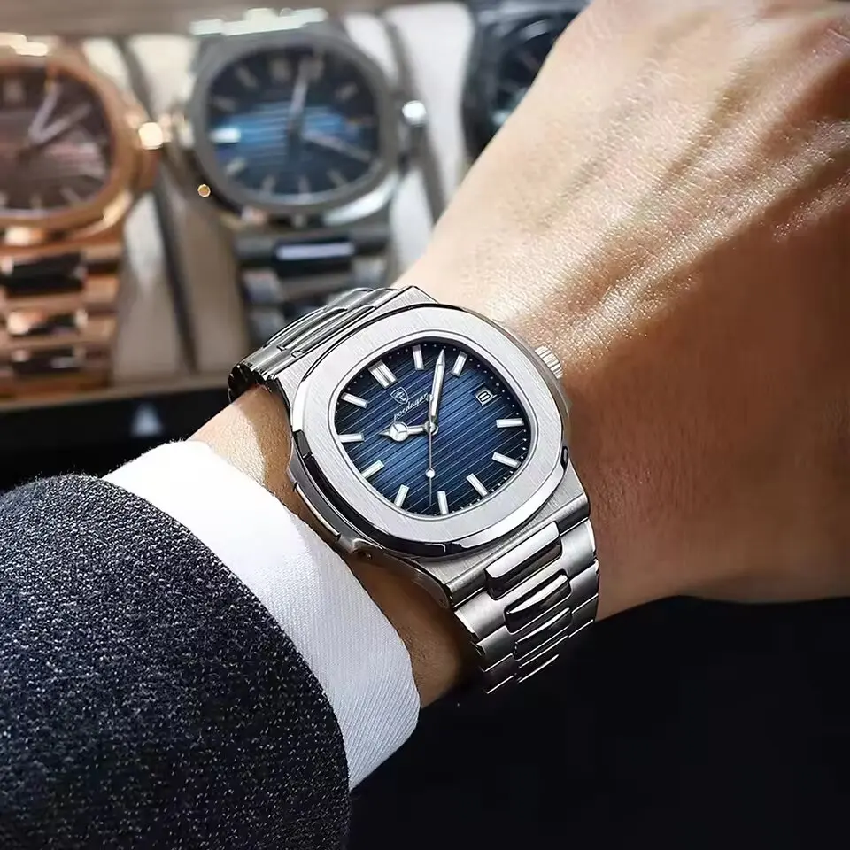Luxury Waterproof Luminous Blue Dial Casual Quartz Analog Watches Custom Logo Business Dress Watch Men