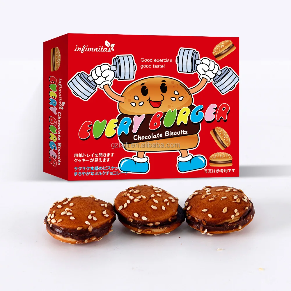 Japanese popular hamburger white chocolate sandwich biscuits Funny Small Chocolate filling cookies