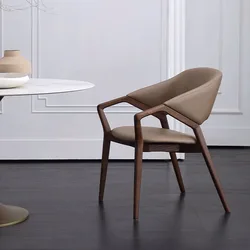 Итальянский минималистский обеденный стул из массива дерева, Современный дизайнерский домашний стул из искусственной кожи