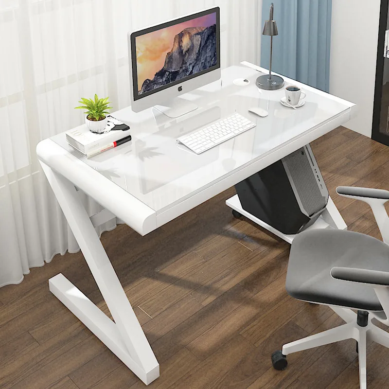 Simple and economical toughened glass computer desk home student desk z-shaped leg design
