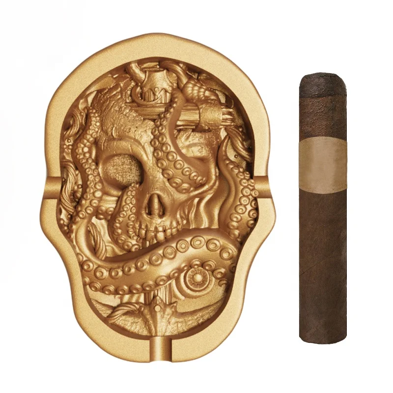 Personalised design shape logo branded art deco high end handmade cool fancy unique pretty gold resin polyresin skull ashtray