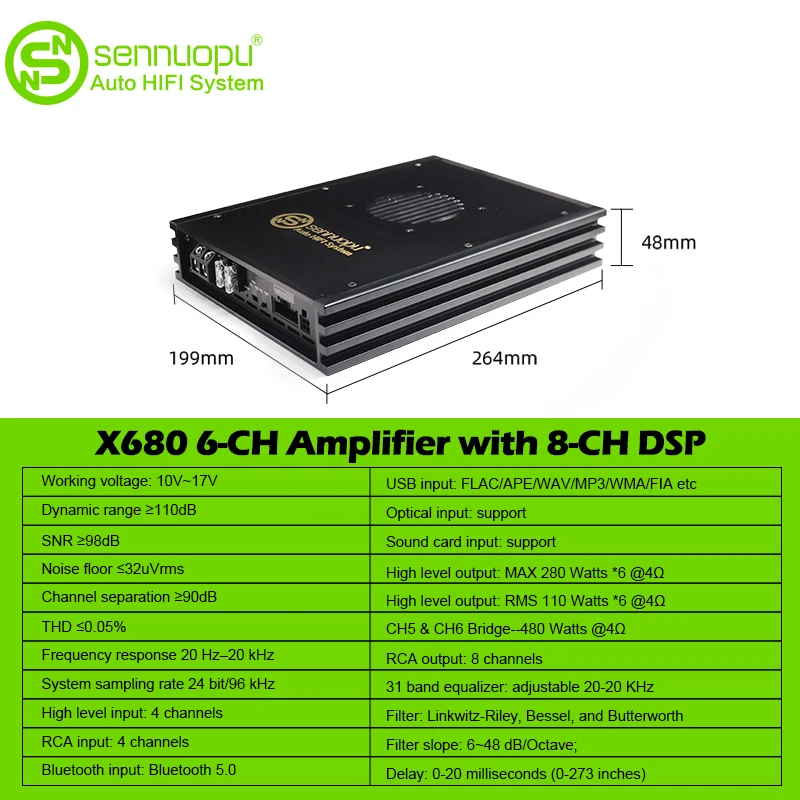 Sennuopu X680 6 ch amp процессор 8 каналов dsp автомобильные Стерео усилители автомобильная