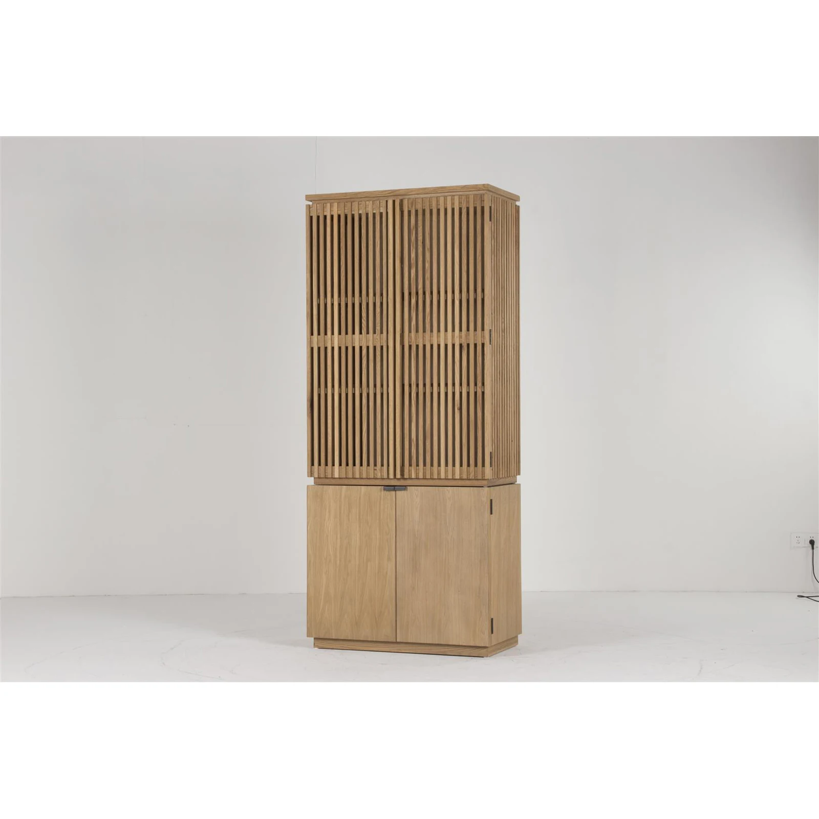 MRS WOODS Slat tall oak wood living room furniture solid wood storage cabinets furniture